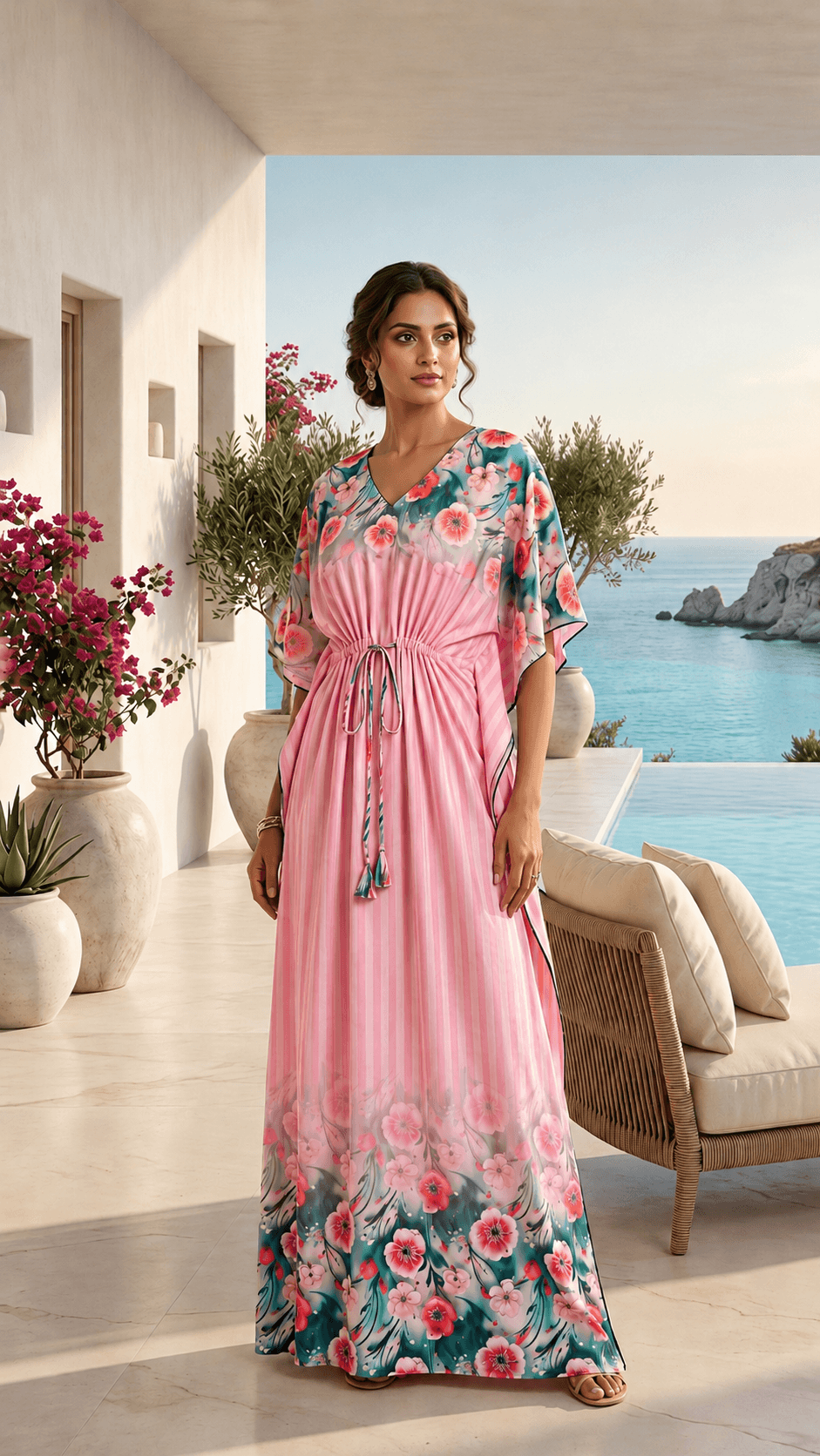ZOVIX Signature Satin Floral Kaftan – Effortless Luxury Loungewear - 0