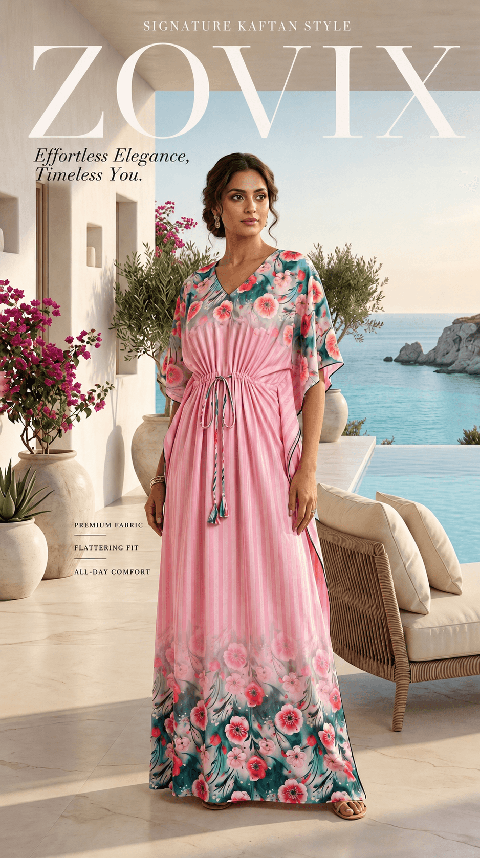 ZOVIX Signature Satin Floral Kaftan – Effortless Luxury Loungewear - 1